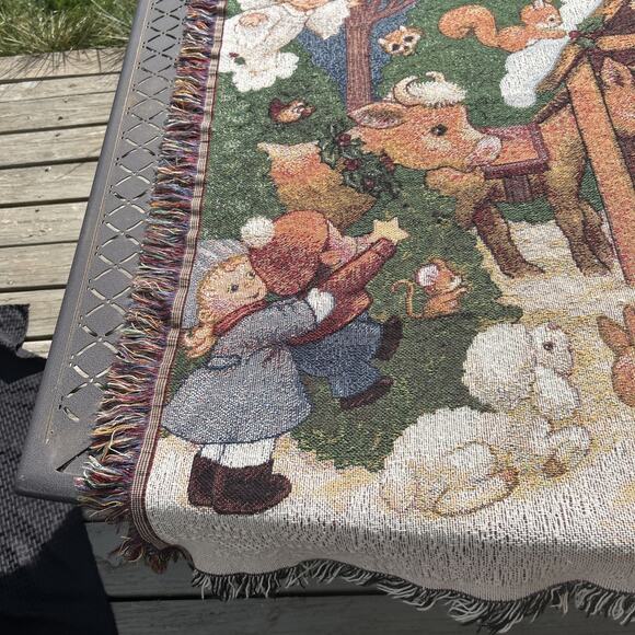 Vtg Christmas Nativity Throw Blanket Child Holy Family 54”x 47 1999 Morehead - Picture 6 of 8